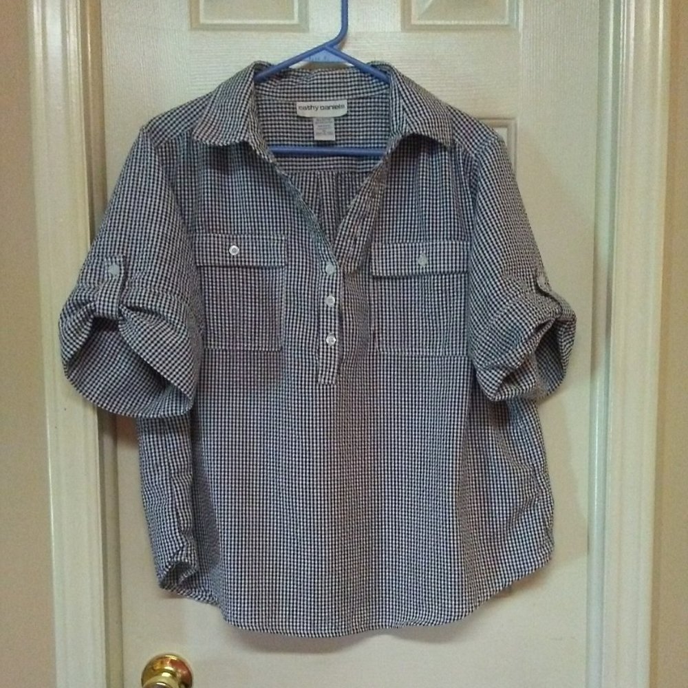 Cathy Daniels Seersucker Checkered Blouse